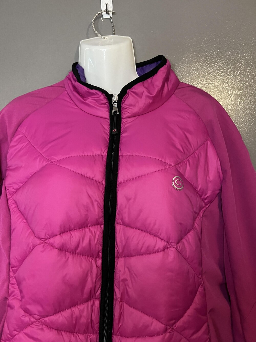 Giacca Sport Jacket Womens XL Pink Quilted Softshell Hybrid Full Zip Insulated